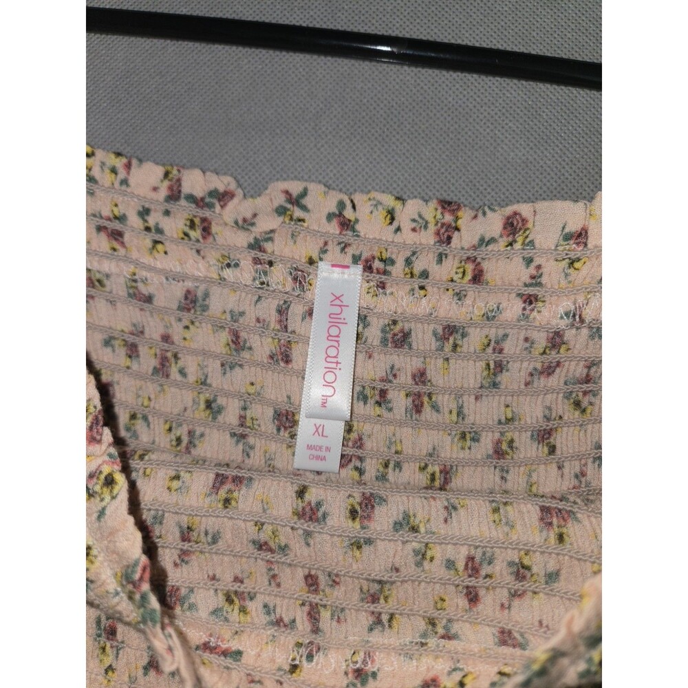 Xhilaration Womens XL Dress Floral NWT Smocked Bell Sleeve Nude Pink Mini Short - Picture 3 of 10